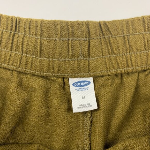 Old Navy Gathering Moss Brown Linen Blend Pull On Shorts M - Picture 2 of 4